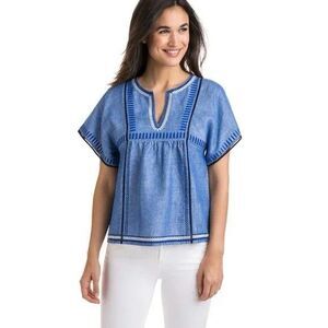 Vineyard Vines Geo Embroidered Blouse Size Medium Very Good Condition